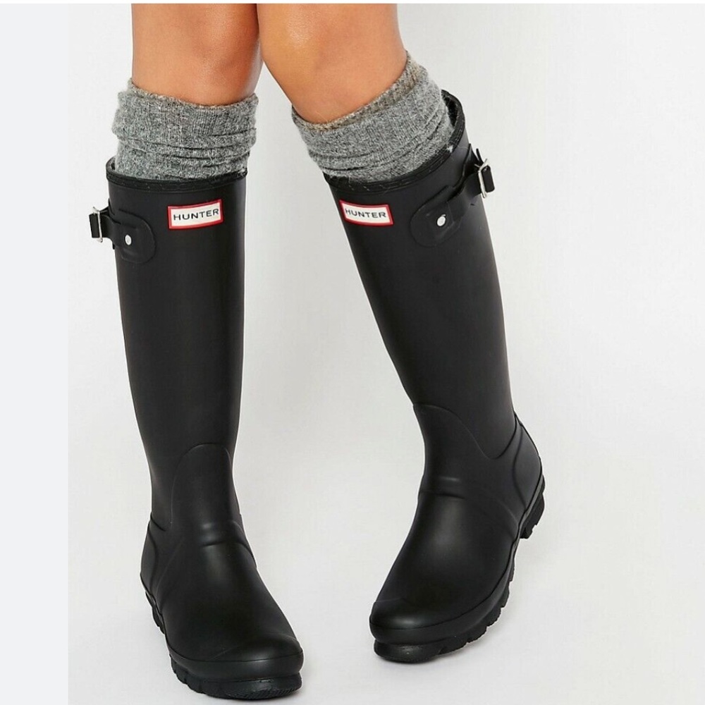 Black matte tall hunter rain boots